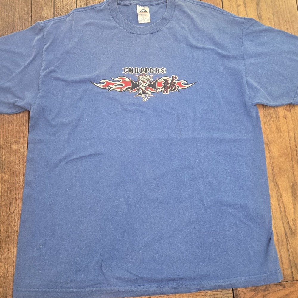 Vintage Y2k Choppers T-shirt Sz Xl Tribal Iron Cross Flames Dragon Motorcycle